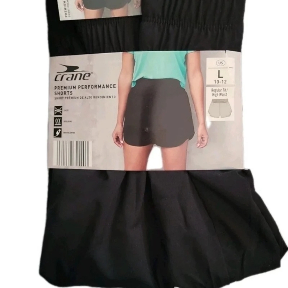 Crane Performance Athletic Shorts Liner High Waist Black Womans Large New